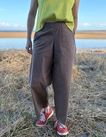 wide leg brown cotton poplin trousers