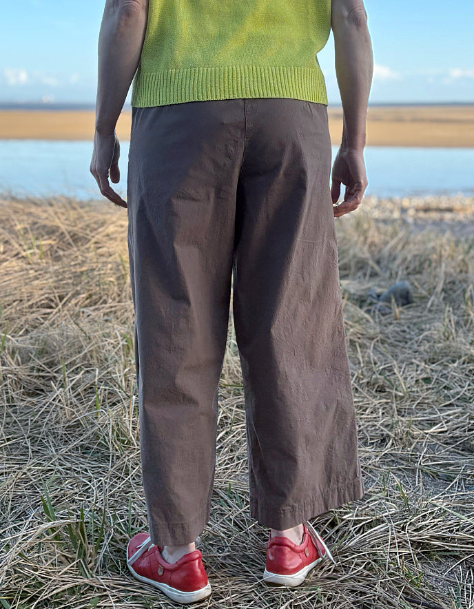 wide leg brown cotton poplin trousers