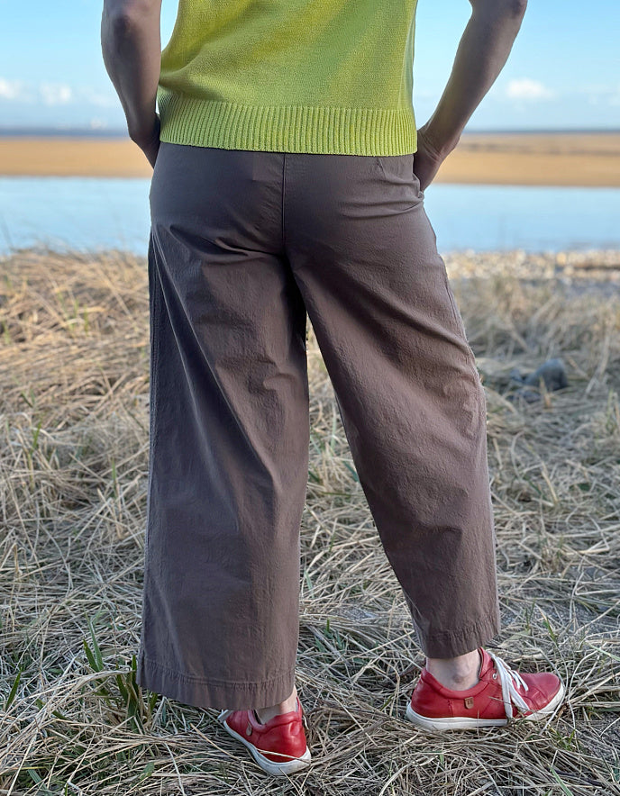 wide leg brown cotton poplin trousers