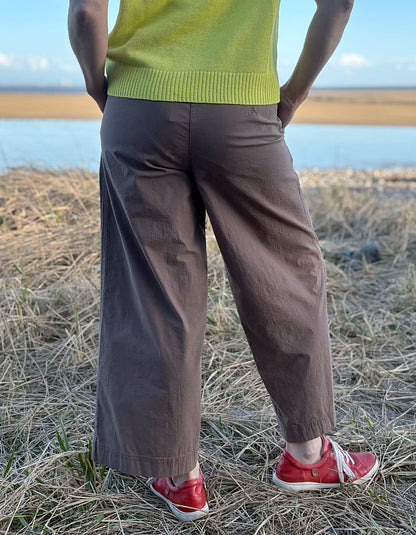 wide leg brown cotton poplin trousers