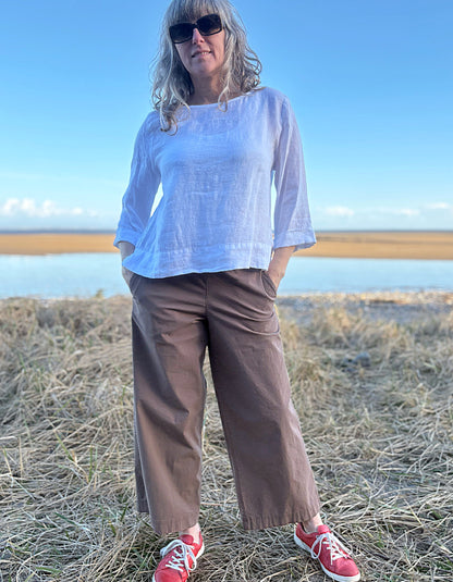 wide leg brown cotton poplin trousers