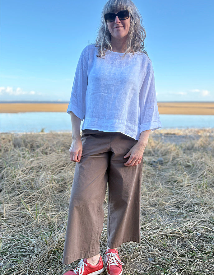 wide leg brown cotton poplin trousers