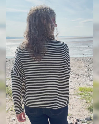 Neirami Boxy Knit in Black and White Mini Stripe