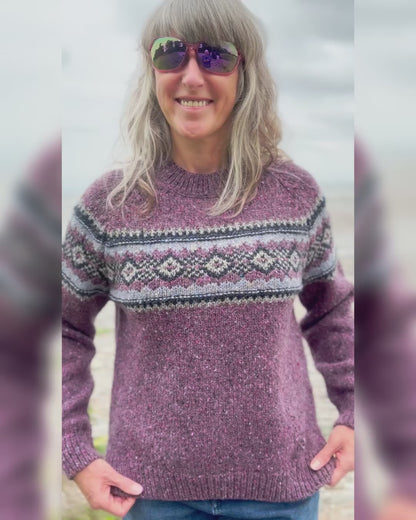 Fisherman out of Ireland Donegal Fair Isle Sweater in Dark Mauve