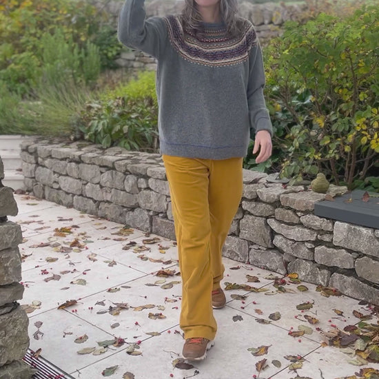wide leg corduroy trousers in a rich shade of mustard yellow