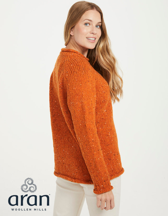 orange donegal tweed roll neck sweater