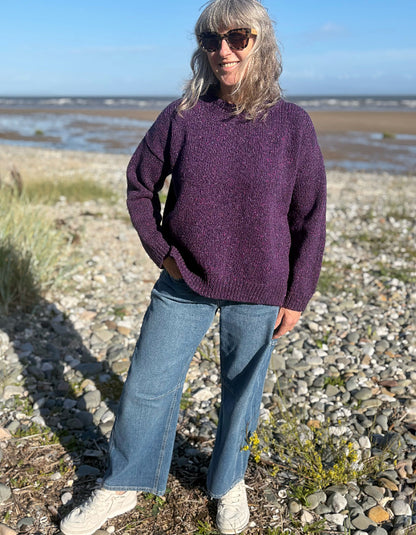 Fisherman out of Ireland Slouchy Crew in Blackcurrant Donegal Tweed