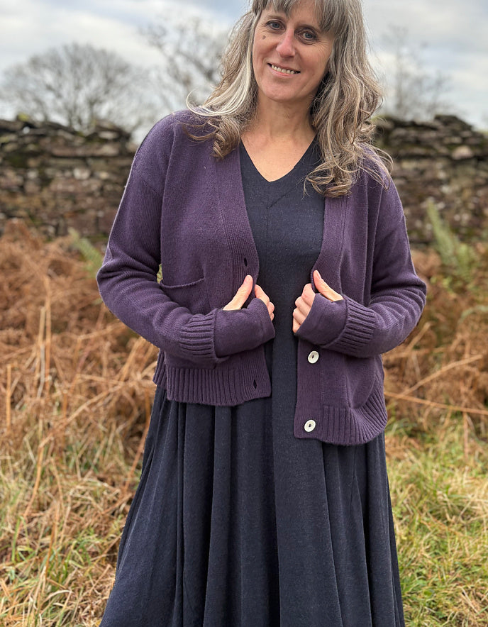 Ochre Cashmere Cardigan in Blueberry