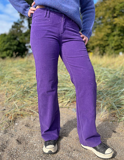 straight leg purple needlecord trousers