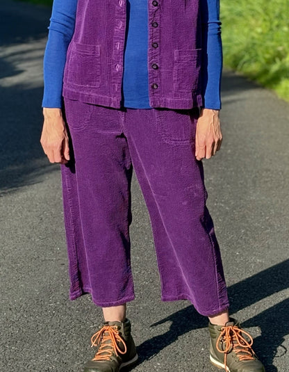 wide leg purple cotton jumbo cord cropped trousers