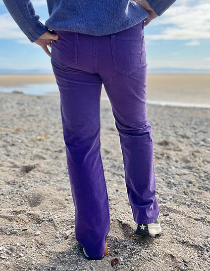 straight leg purple needlecord trousers