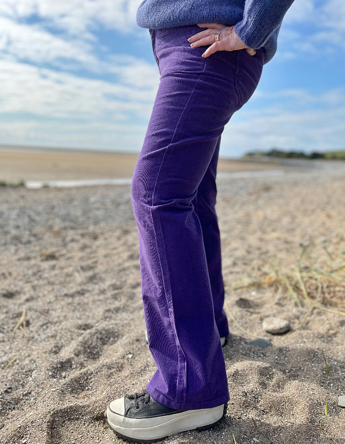 straight leg purple needlecord trousers