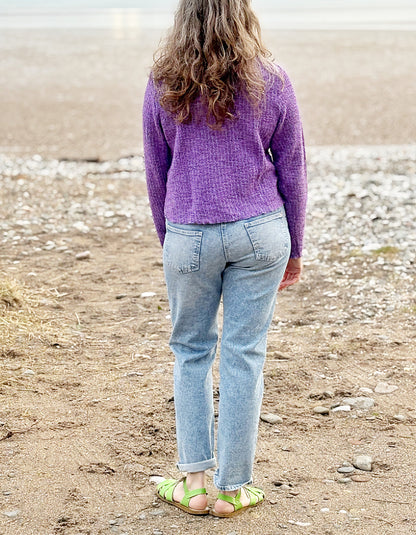 cropped summer sweater with long sleeves in purple cotton