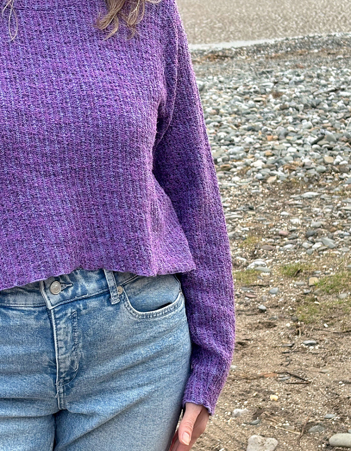 cropped summer sweater with long sleeves in purple cotton