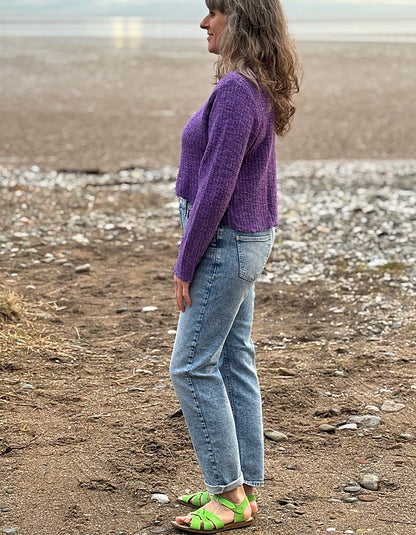 cropped summer sweater with long sleeves in purple cotton