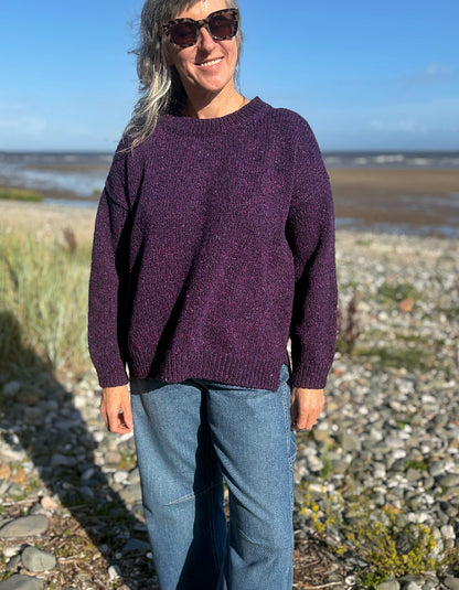 Fisherman out of Ireland Slouchy Crew in Blackcurrant Donegal Tweed