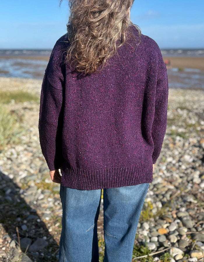 Fisherman out of Ireland Slouchy Crew in Blackcurrant Donegal Tweed