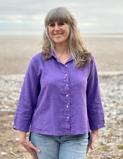 purple linen shirt