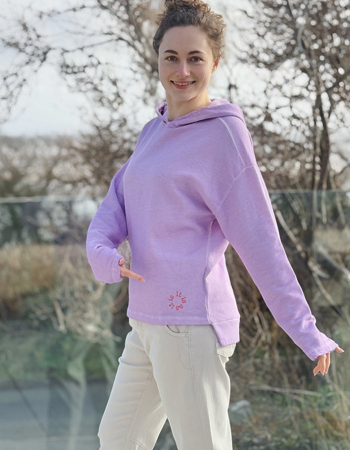 lilac faded cotton hooded sweatshirt