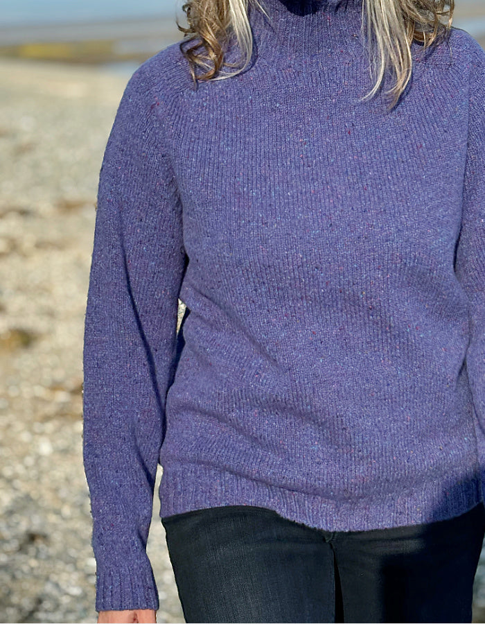 purple donegal tweed turtle neck sweater