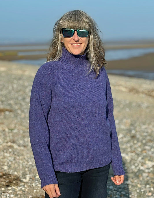 purple donegal tweed turtle neck sweater