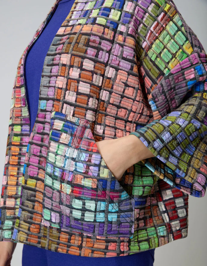 quilted jersey jacket in rainbow tile effect