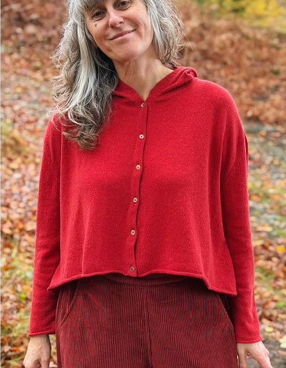 Ochre Elsi Hooded Cardigan in Rusty Red Cashmere & Lambswool