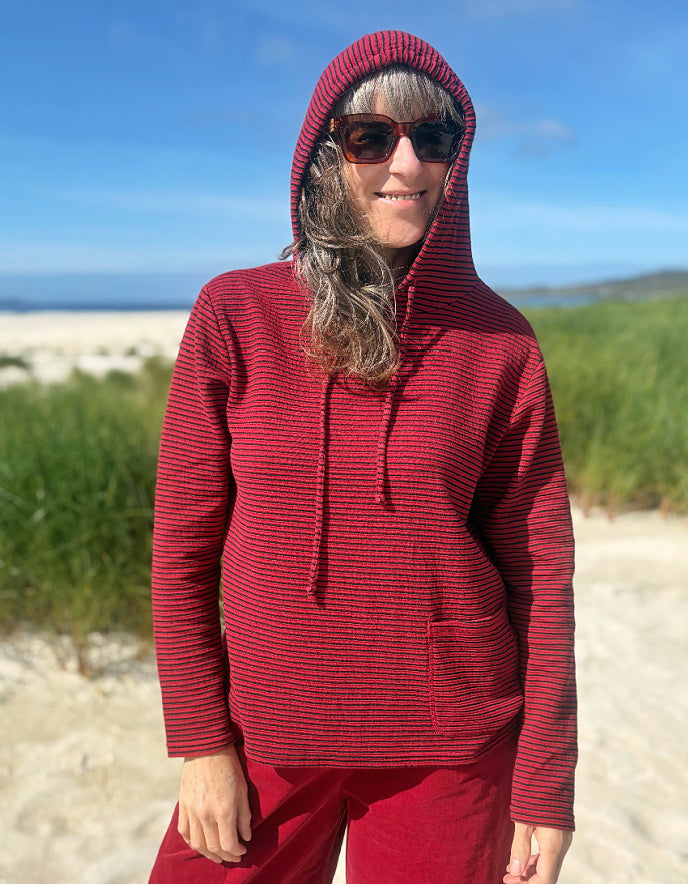 Cut Loose Striped Hoody in Maraschino