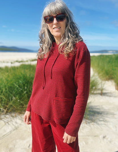 Cut Loose Striped Hoody in Maraschino