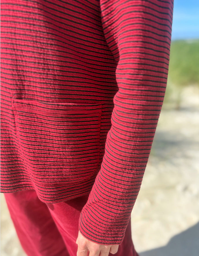 Cut Loose Striped Hoody in Maraschino