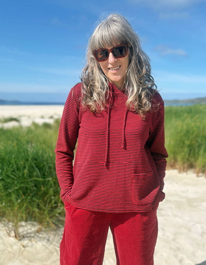 Cut Loose Striped Hoody in Maraschino