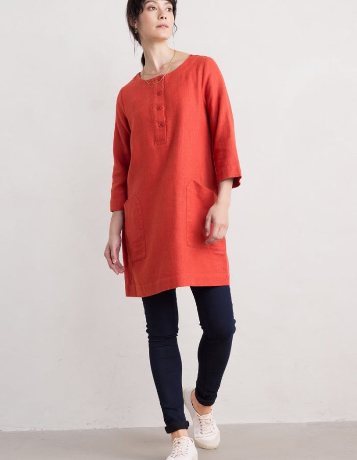 seasalt linen feel tomato red tunic dress