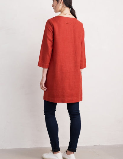 seasalt linen feel tomato red tunic dress