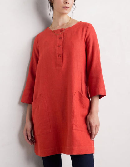 seasalt linen feel tomato red tunic dress