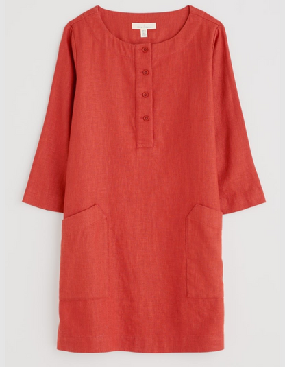 seasalt linen feel tomato red tunic dress