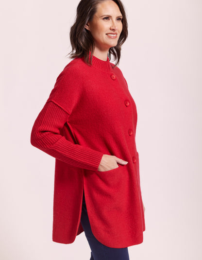 See Saw Ribbed Sleeve Coat in Red