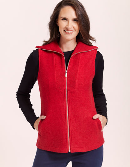 See Saw Boiled Wool Zip Vest in Red