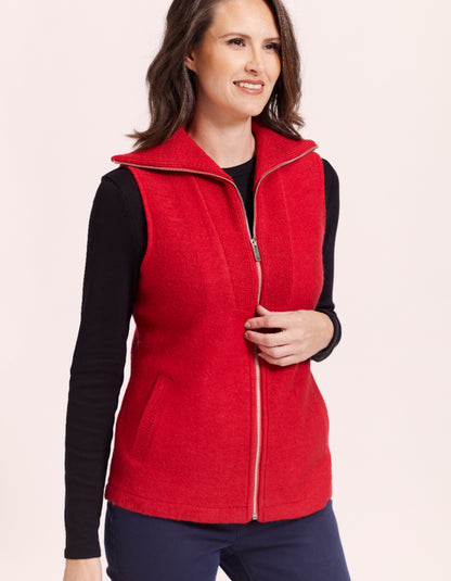 See Saw Boiled Wool Zip Vest in Red