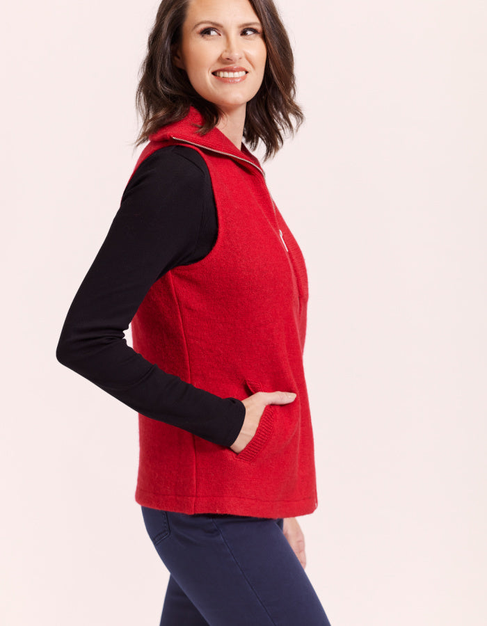 See Saw Boiled Wool Zip Vest in Red