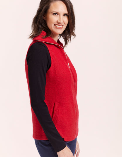 See Saw Boiled Wool Zip Vest in Red