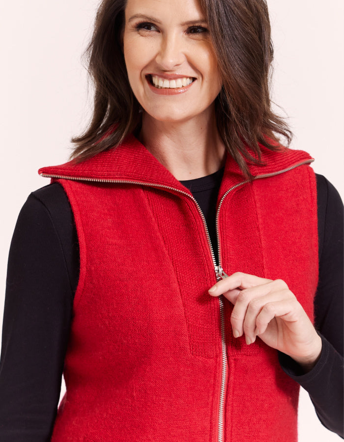 See Saw Boiled Wool Zip Vest in Red