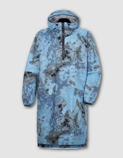 unisex waterproof windproof over the head parka raincoat with seascape print, lightweight and packable