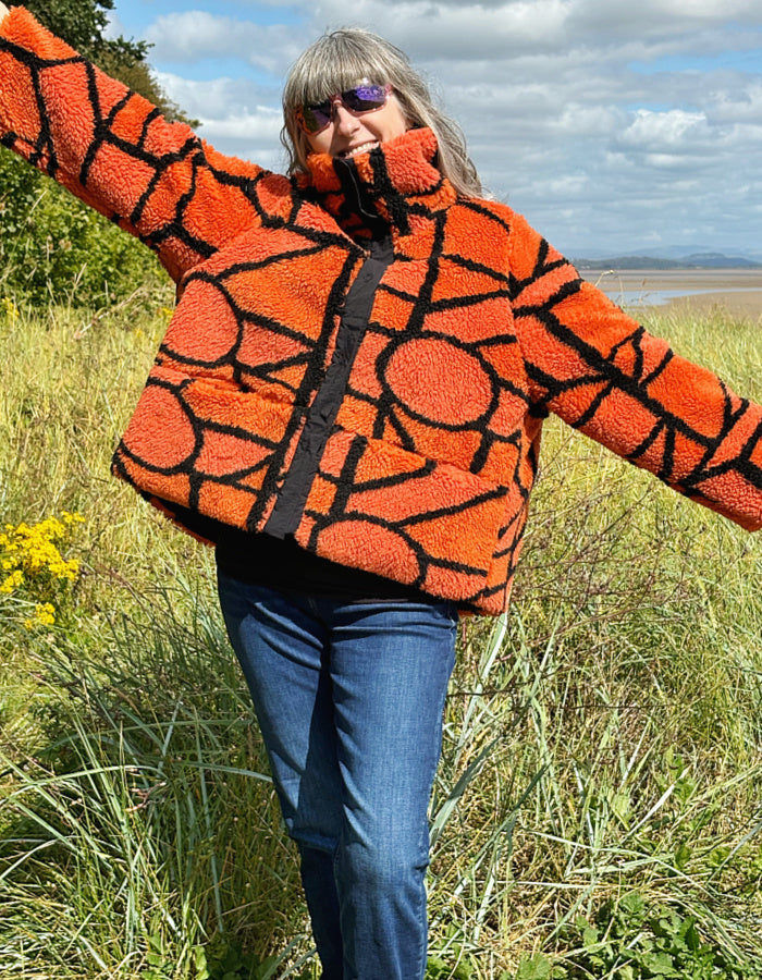 Luukaa Reversible Orange Sherpa Swing Coat