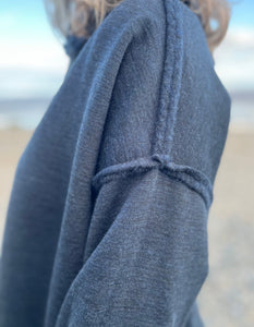 reversible hooded fleece made from wool in navy