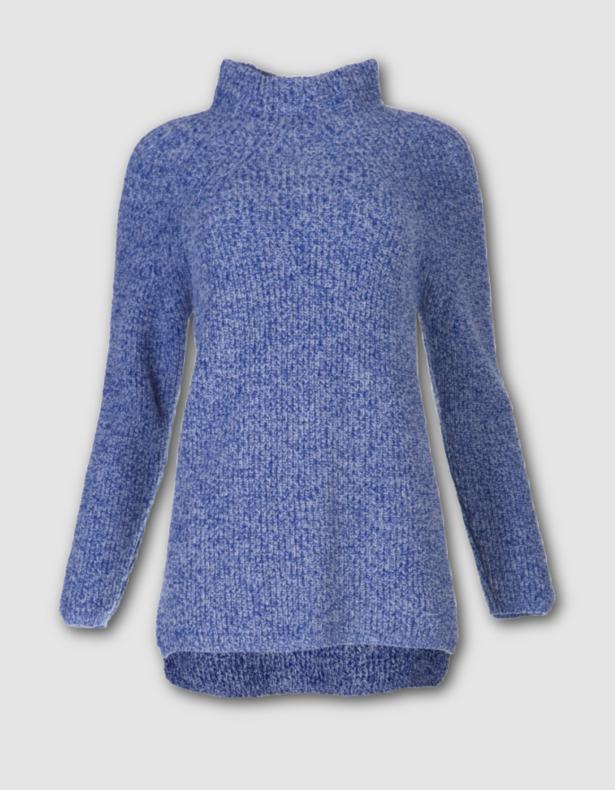 Blue knitted sweater on a light gray background