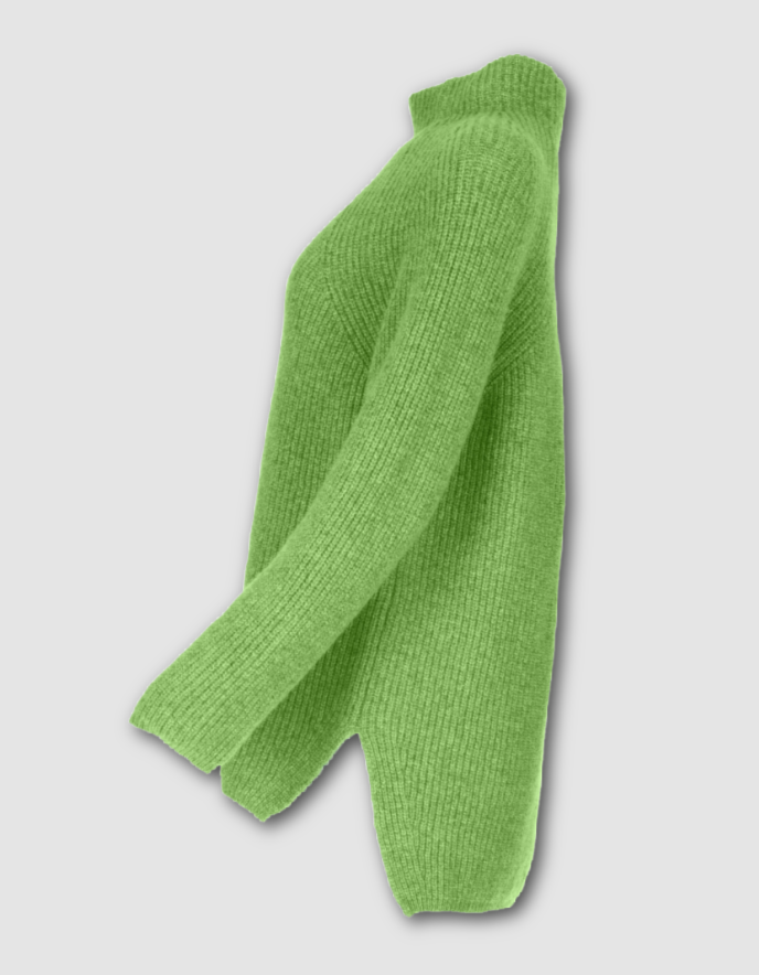 Green knitted sweater on a light gray background