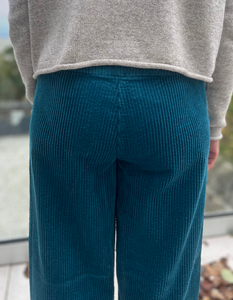 turquoise jumbo corduroy wide leg trousers with high waist