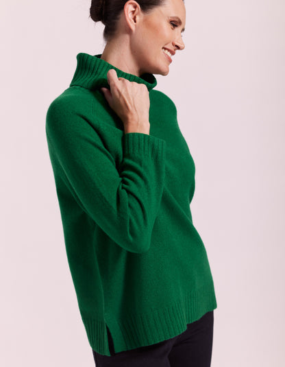 See Saw Button Back Rollneck in Emerald