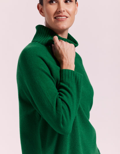 See Saw Button Back Rollneck in Emerald