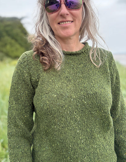 Fisherman out of Ireland Donegal Tweed Roll Neck Sweater in Shamrock